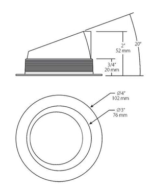 RAB NDTRIM3R40A-W 3" New Construction Round Trimmed Module, 40 Degree Adjustable, White Finish