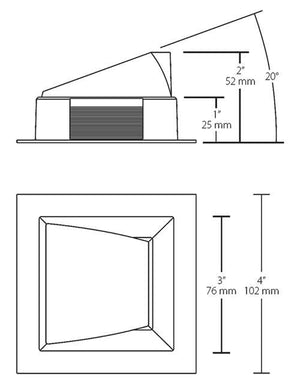 RAB NDTRIM3S40A-B 3" New Construction Square Trimmed Module, 40° Adjustable, Black Finish