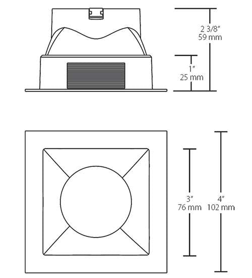 RAB NDTRIM3S80-B 3" New Construction Square Trimmed Module, 80° Downlight, Black Finish