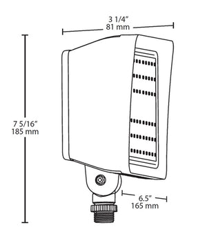 RAB PIP20Y/D10/PCU 20W LED PIP Floodlight, 120-277V Button Photocell, 3000K (Warm), 2692 Lumens, 73 CRI, 120-277V, 7H x 7V Beam Distribution, Dimmable, DLC Listed, Bronze Finish
