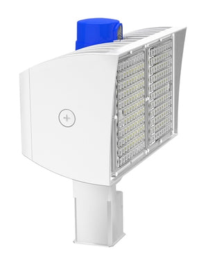 RAB PIPXL100TNW/D10/PCU 100W LED PIPXL Floodlight, 120-277V Button Photocell, 4000K (Neutral), 16605 Lumens, 74 CRI, 120-277V, 7H x 6V Beam Distribution, Trunnion Mount, Dimmable, DLC Premium Listed, Standard Option, White Finish