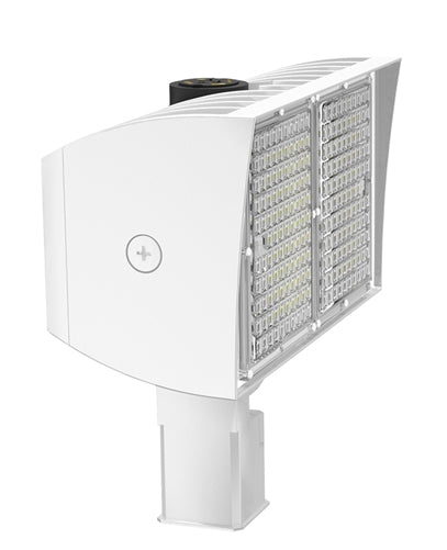RAB PIPXL70SFW/480/D10/7PR 70W LED PIPXL Floodlight, No Photocell, 5000K (Cool), 10489 Lumens, 78 CRI, 480V, 7H x 6V Beam Distribution, Slipfitter Mount, Dimmable, DLC Premium Listed, 7-Pin Receptacle Option, White Finish