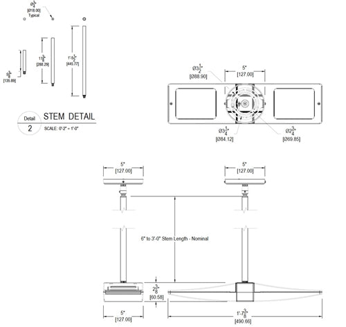 RAB PLED2X13W/UP 2x13W LED Pendant Uplight, 5000K Color Temperature (Cool), White Finish