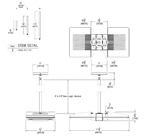 RAB PLED2X26N 2x26W LED Pendant Mount, 4000K Color Temperature (Neutral), Standard Operation, Bronze Finish