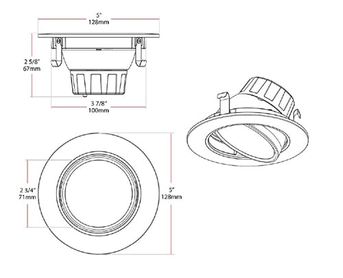 RAB RA4R89FA120WS 8W 4" LED Round Retrofit Downlight, Adjustable Head,  2700K, 3000K, 3500K, 4000K & 5000 Color Temperature
