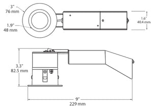 RAB RDLED2R8-WY-TLB 2" Round Remodeler LED, 9W, 3000K, 582 Lumens, 83 CRI, Wall Washer, Trimless Look, TRIAC Compatible, Black Trim