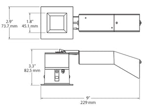 RAB RDLED2S8-WYY-TS 2" Square Remodeler LED, 9W, 2700K, 539 Lumens, 82 CRI, Wall Washer, 1/2" Trim, TRIAC Compatible, Silver Trim