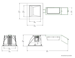 RAB RDLED4S12L-WYY-M-W 4" Square Remodeler LED, 12W, 2700K, 732 Lumens, 90 CRI, Wall Washer, Lutron Driver, Matte Silver Cone White Trim
