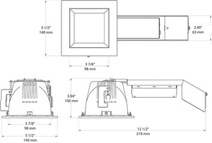 RAB RDLED4S20L-80YN-S-W 4" Square Remodeler LED, 21W, 3500K, 1173 Lumens, 90 CRI, 80 Degree Beam Spread, Lutron Driver, Specular Silver Cone White Trim Finish