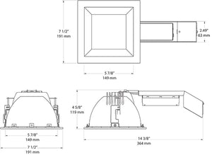 RAB RDLED6S20L-50Y-M-W 6" Square Remodeler LED, 20W, 3000K (Warm), 1415 Lumens, 90 CRI, 50 Degree Beam Spread, Lutron Driver, Matte Silver Cone White Trim