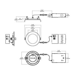 RAB WFRL4R99FA120WBS 9W Round Recessed Edge-Lit Wafer, 750 Lumens, CCT Adjustable 2700K/3000K/3500K/4000K/5000K, TRIAC/ELV Dimming to 10%