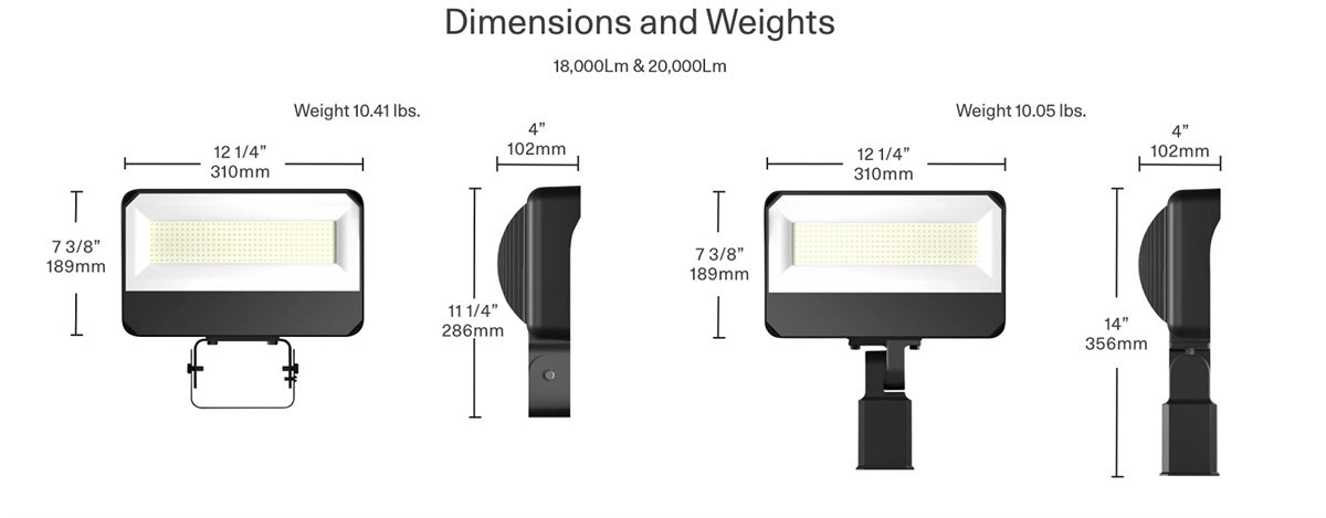 RAB X34-150LT-830W/U 130W LED Floodlight, 18000 Lumens, 3000K Color Temperature, 80CRI, Trunion 120-277V, Dimming, White