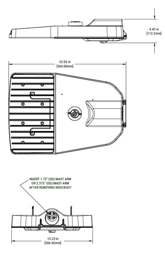 Streetworks ARCH4-300-740-U-T3-A15-AP-10MSP 300W Archeon Contemporary Size 4 Roadway LED Light, 70 CRI, 4000K, 120-277V, 15" Straight Mast Arm, Grey, 10kV MOV Surge Protection Device