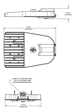 Streetworks ARCH4-300-740-U-T3-A15-AP-10MSP 300W Archeon Contemporary Size 4 Roadway LED Light, 70 CRI, 4000K, 120-277V, 15" Straight Mast Arm, Grey, 10kV MOV Surge Protection Device