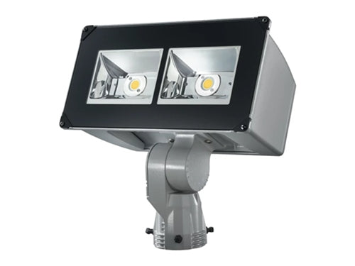 Cooper Streetworkds UFLD-CA2-180-740-U-66-T-AP-10K-PR7 180W LED Flood Light, 2 LED, 70 CRI, 4000K, 120-277V, NEMA 6H x 6V Wide, Trunnion Mounting, Grey, Series 10kV UL 1449 Surge Protective Device, NEMA 7-PIN Twistlock Photocontrol