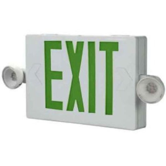 Sure Lites APC7G Polycarbonate LED Combo Exit and Emergency Light, AC Only Self Powered,  No Remote Heads, Nickel Cadmium Battery, Universal Face, Green Letters, White Housing