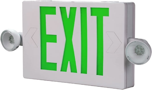 Sure Lites APCH7G Polycarbonate LED Combo Exit and Emergency Light, AC Only Self Powered,  Two 3.6V LED Heads, Nickel Cadmium Battery, Universal Face, Green Letters, White Housing