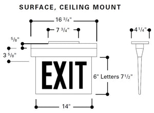 Sure Lites ES61SRC AC Self Powered Surface Edgelit Exits LED Light, Single Face, Surface Unit, Red Letters, Ceiling Mounting