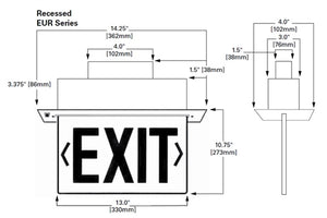 Sure Lites EUR62G LED Edge Lit Exit Sign, Recessed Mount, AC Only, Double Face Mirror, Green Letter, Anodized Aluminum