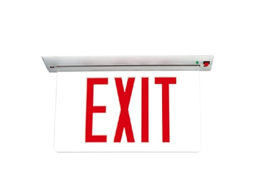 Sure Lites EUR72R LED Edge Lit Exit Sign, Recessed Mount, Battery Back Up, Double Face Mirror, Red Letter, Anodized Aluminum