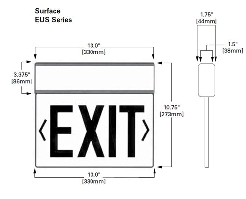 Sure Lites EUS70G LED Edge Lit Exit Sign, Surface Mount, Battery Back Up, Universal Face, Green Letter, Anodized Aluminum