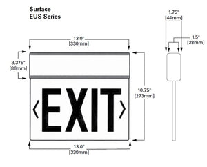 Sure Lites EUS70R LED Edge Lit Exit Sign, Surface Mount, Battery Back Up, Universal Face, Red Letter, Anodized Aluminum