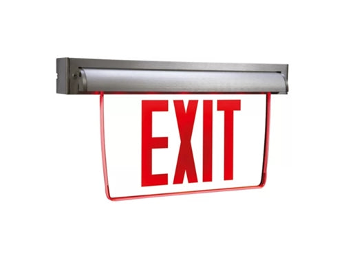 Sure Lites EUX71R Self-Powered Mount Edge Lit LED Exit Sign with Battery Back-Up, Single Face, Red Exit Color, Brushed Aluminum Housing, No Self-Diagnostics