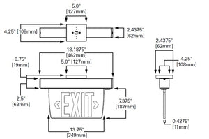 Sure Lites EUX72R Self-Powered Mount Edge Lit LED Exit Sign with Battery Back-Up, Double Face, Red Exit Color, Brushed Aluminum Housing, No Self-Diagnostics
