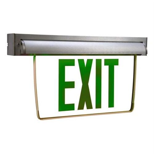 Sure Lites EUX7G Self-Powered Mount Edge Lit LED Exit Sign with Battery Back-Up, Universal Face, Green Exit Color, Brushed Aluminum Housing, No Self-Diagnostics