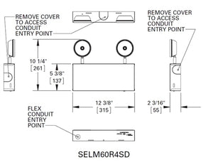 Sure Lites SELM60R4SD 4W LED Emergency Light, Metal Housing, 60 Feet Spacing, Adjustable Optic with Self Diagnostics
