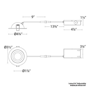 WAC R4ERA2R-W9CS-BK 4" Adjustable LED Downlight, 2700K/3000K/3500K/4000K/5000K, 740 Lumens, Black
