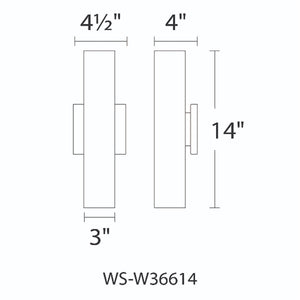 WAC Lighting WS-W36614-AL 21W 14" Caliber Outdoor LED Wall Sconce, 3000K Color Temperature, 90 CRI, 1500 Lumens, Brushed Aluminum
