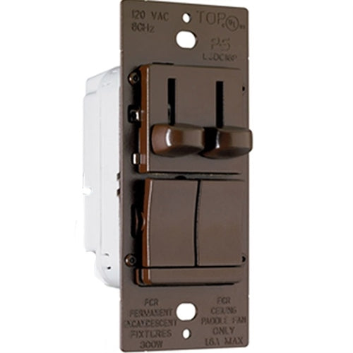 Wattstopper LSDC163PV 300W Incandescent/ Halogen Single-Pole/3- Way, Preset Dimmer and 1.6A Fan Speed Control, Brown