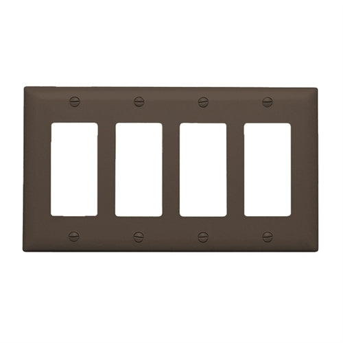 Wattstopper TP264 Thermoplastic 4-Gang Decorator Wall Plate, Brown
