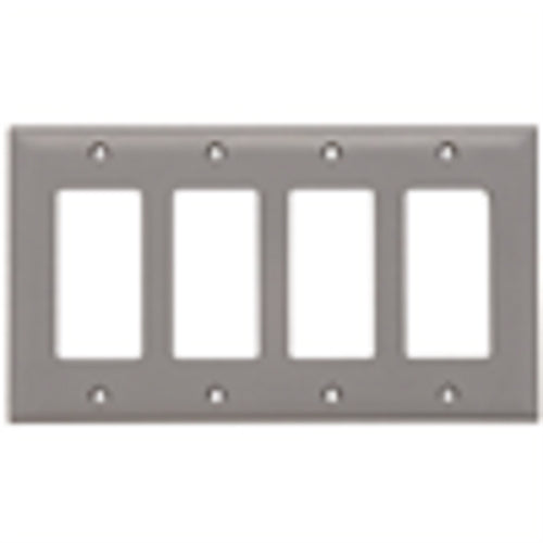 Wattstopper TP264GRY Thermoplastic 4-Gang Decorator Wall Plate, Gray