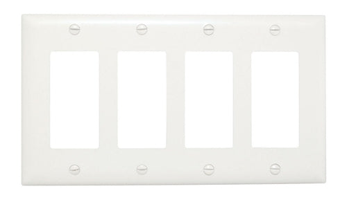 Wattstopper TP264W Thermoplastic 4-Gang Decorator Wall Plate, White