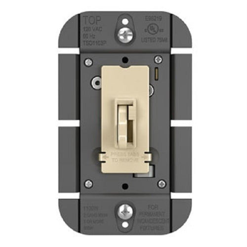 Wattstopper TSD1103PI Toggle Slide Dimmer Incandescent Single Pole/3-Way, 1100WIvory