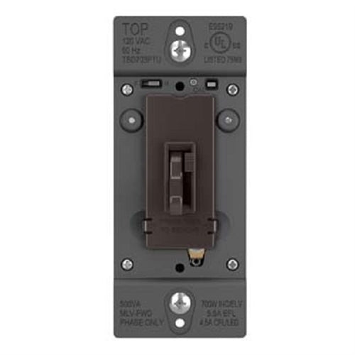 Wattstopper TSD703PTU Trademaster 450W Tru-Universal Singple Pole/ 3-Way Toggle Slide Dimmer, Preset, Brown