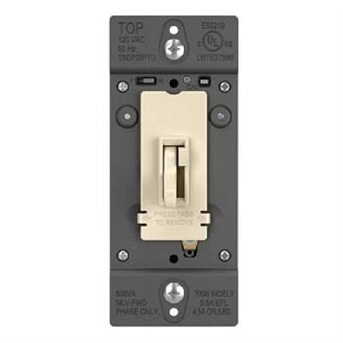 Wattstopper TSD703PTULA Trademaster 450W Tru-Universal Singple Pole/ 3-Way Toggle Slide Dimmer, Preset, Light Almond