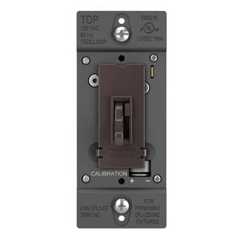 Wattstopper TSDCL303P 700W Single Pole/ 3-Way LED/CFL/Incandescent Toggle Slide Dimmer, Brown