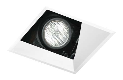 Juno Aculux 3SQA W FM WET Recessed Lighting 3-1/4" Line Voltage, Low Voltage, LED Square Downlight Angle Cut Lensed Reflector Flush Mount, White Trim