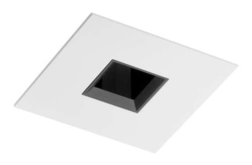 Juno Aculux 3SQAPIN BS WHSF WET Recessed Lighting 3-1/4" Line Voltage, Low Voltage, LED Square Downlight Lensed Pinhole, Black Alzak Reflector, White Trim