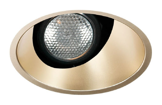 Juno Aculux Recessed Lighting 431NG-FM 3-1/4" Line Voltage, Low Voltage, LED Downlight Angle Cut Lensed, Gold Alzak Reflector, Flush Mount Trim