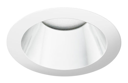 Juno Aculux Recessed Lighting 432NC-SFWH (3DP CS WHSF WET) 3-1/4" Line Voltage, Low Voltage, LED Downlight Lensed Clear Alzak Cone, Self Flanged White Trim