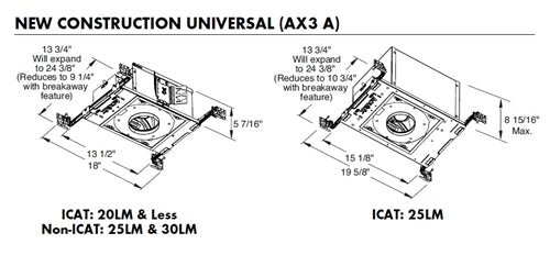 Juno Aculux AX3 A G4 12LM 27K 80CRI 35D GZ1 MVOLT ICAT Recessed Lighting 3 inch IC LED New Construction Adjustable Housing, 1200 Lumens, 80 CRI, 35 Degree Flood, 0-10V 1% Dim, 120-277V
