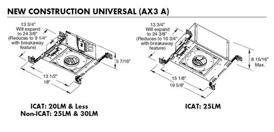 Juno Aculux AX3 A G4 12LM 30K 80CRI 35D DMXR MVOLT ICAT Recessed Lighting 3 inch IC LED New Construction Adjustable Housing, 1200 Lumens, 80 CRI, 35 Degree Flood, DMX,RDM Driver, 1% Dim, 120-277V