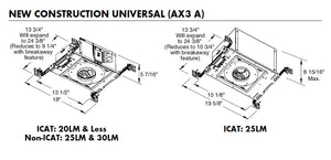 Juno Aculux AX3 A G4 20LM 35K 80CRI 50D ECOD MVOLT ICAT Recessed Lighting 3 inch IC LED New Construction Adjustable Housing, 2000 Lumens, 80 CRI, 50 Degree Wide Flood, Luton Hi-Lume EcoSystem, 1% Dim, 120-277V