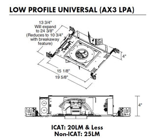 Juno Aculux AX3 LPA 15LM 27K 90CRI 12D EZ1 120 NLIGHT ICAT Recessed Lighting 3 inch Low Profile IC LED New Construction Adjustable Housing, 1500 Lumens, 2700K Color Temperature, 90 CRI, 12 Degree Spot, eldoLED 0-10V, 1% Dim, 120V, nLight Dimming Pack Cont