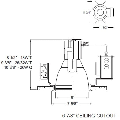 Juno Aculux Recessed Lighting CV6-126-32T-DB277 6" Vertical 26 Watts or 32 Watts Triple Tube CFL Downlight, with 277V Dimming Ballast