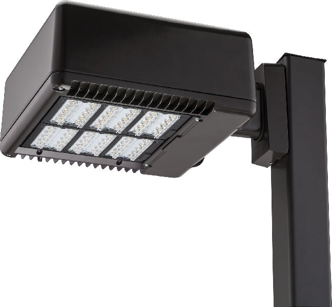 Lithonia KAD LED 60C 1000 50K R5 120 SPUMBAK04 DDBTXD 216W LED Contour Soft Square Area Light, 60 LEDs, 1000mA, 5000K, Type V Distribution, 120V, 4" Arm Square Area Light Pole Adaptor, Textured Dark Bronze